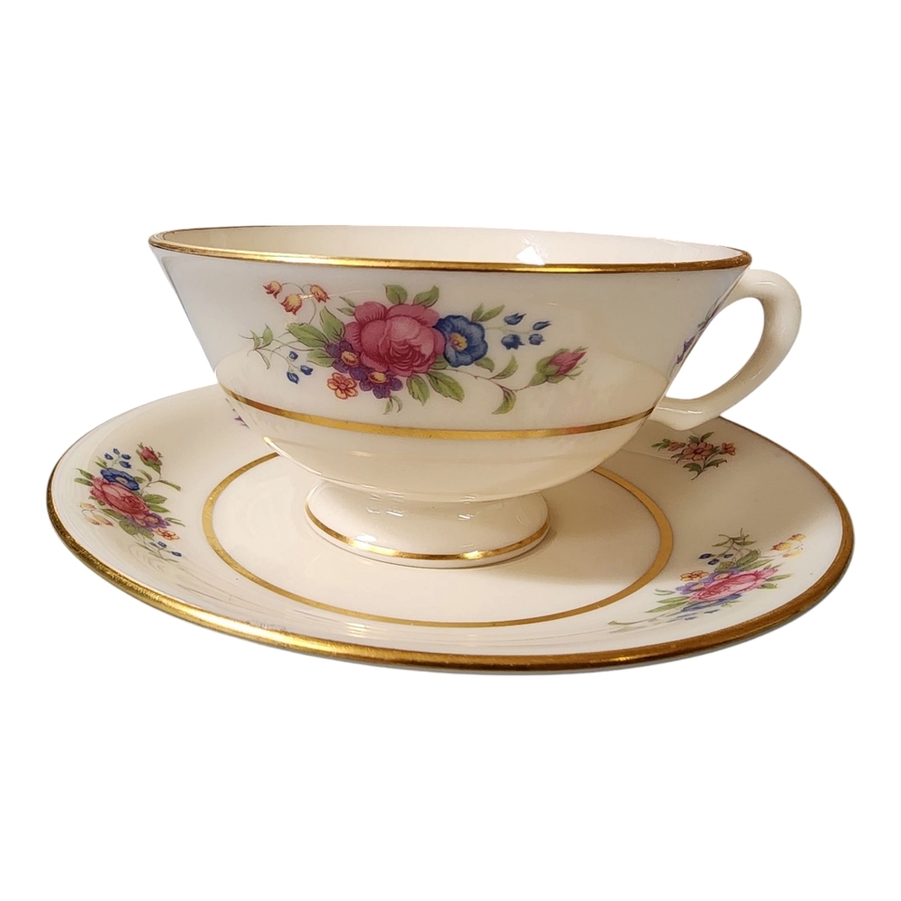 Lenox Rose Vintage Tea Cup & Saucer #J 300 Hand Painted w/ Gold Trim USA!
